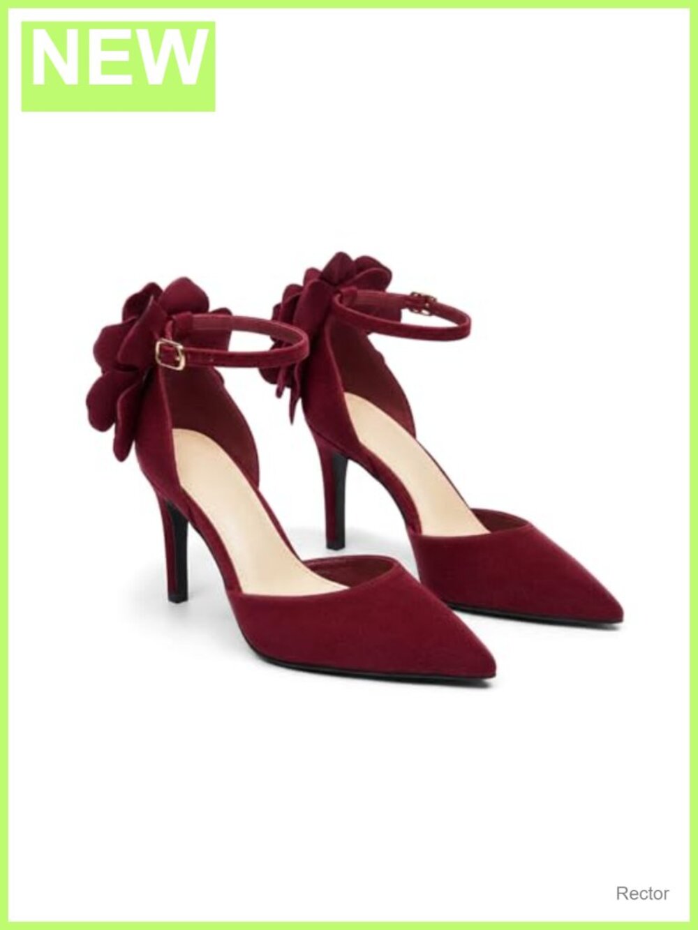 Coutgo Women's Pointed Toe Heels with Flower Ankle Strap Pumps